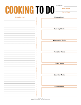 Cooking To Do List