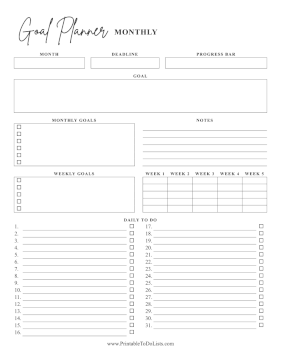 Goal Planner Monthly
