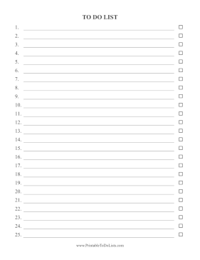 Numbered Checklist To 25
