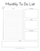Printable Monthly To Do List