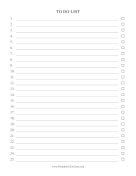 Printable Numbered Checklist To 25